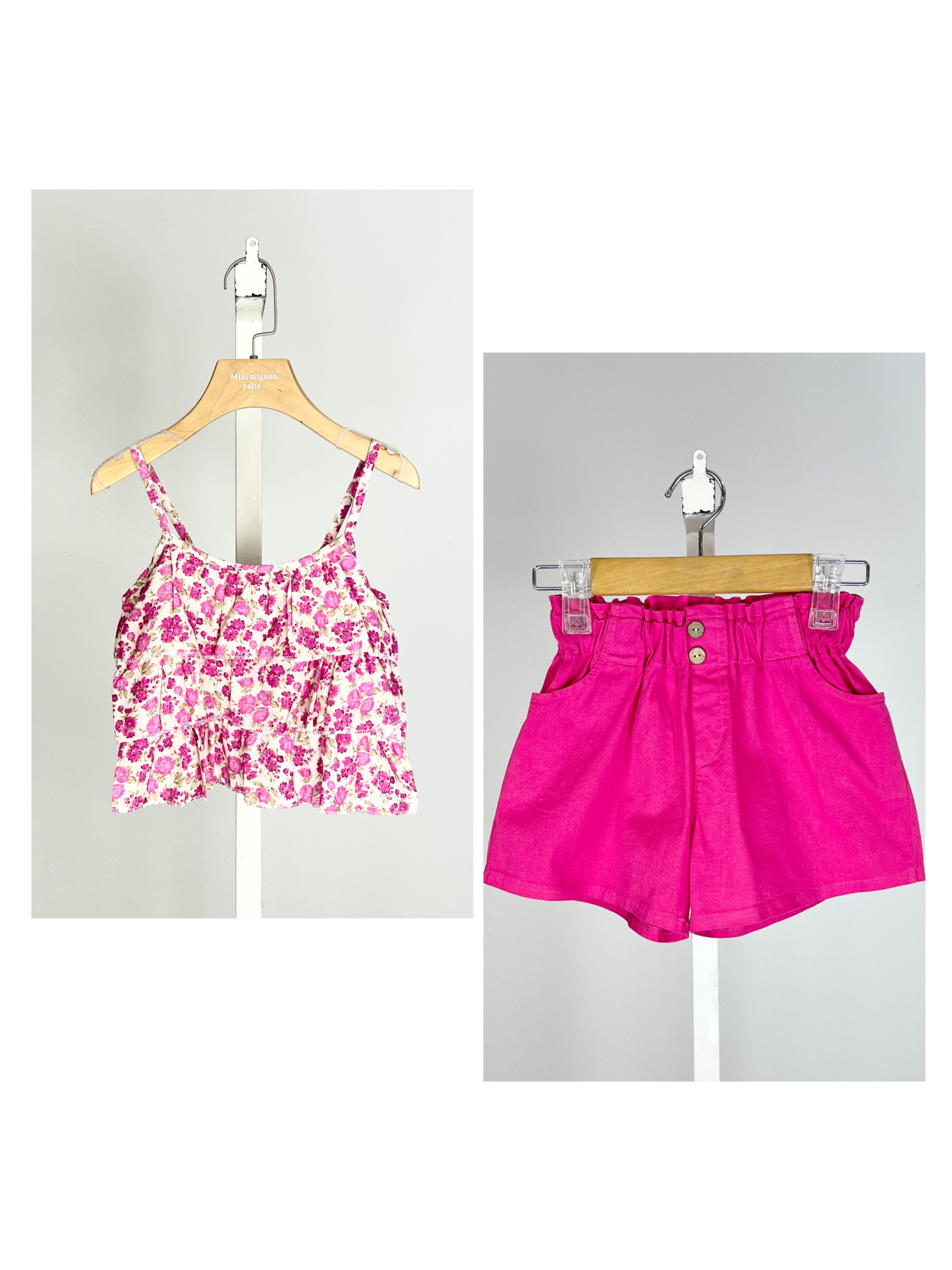Mayorista Mini Mignon Paris - Conjunto de top floral y pantalones cortos de algodón para niñas