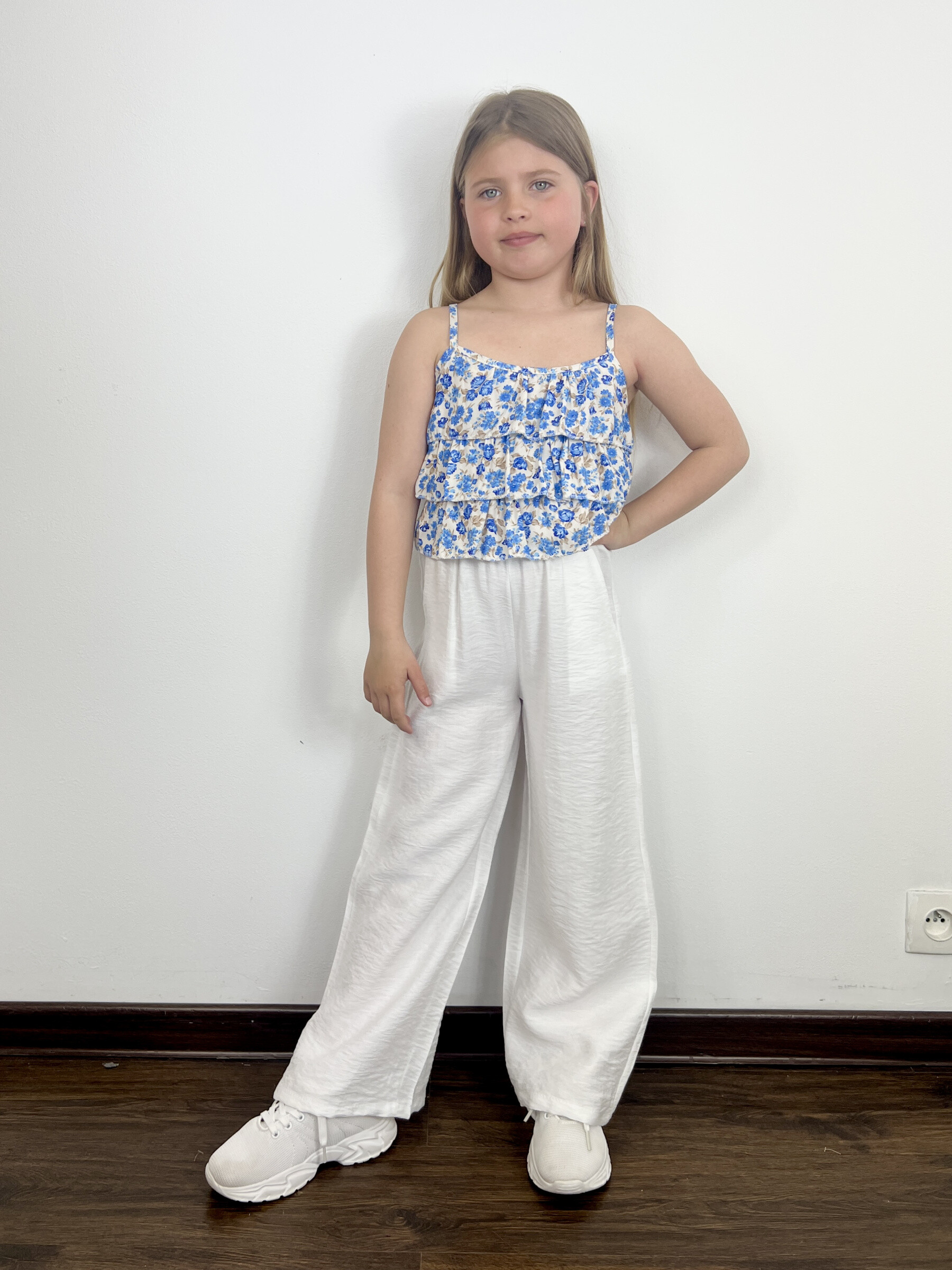 Großhändler Mini Mignon Paris - Blumen -Top -Set und breite Hosen für Mädchen