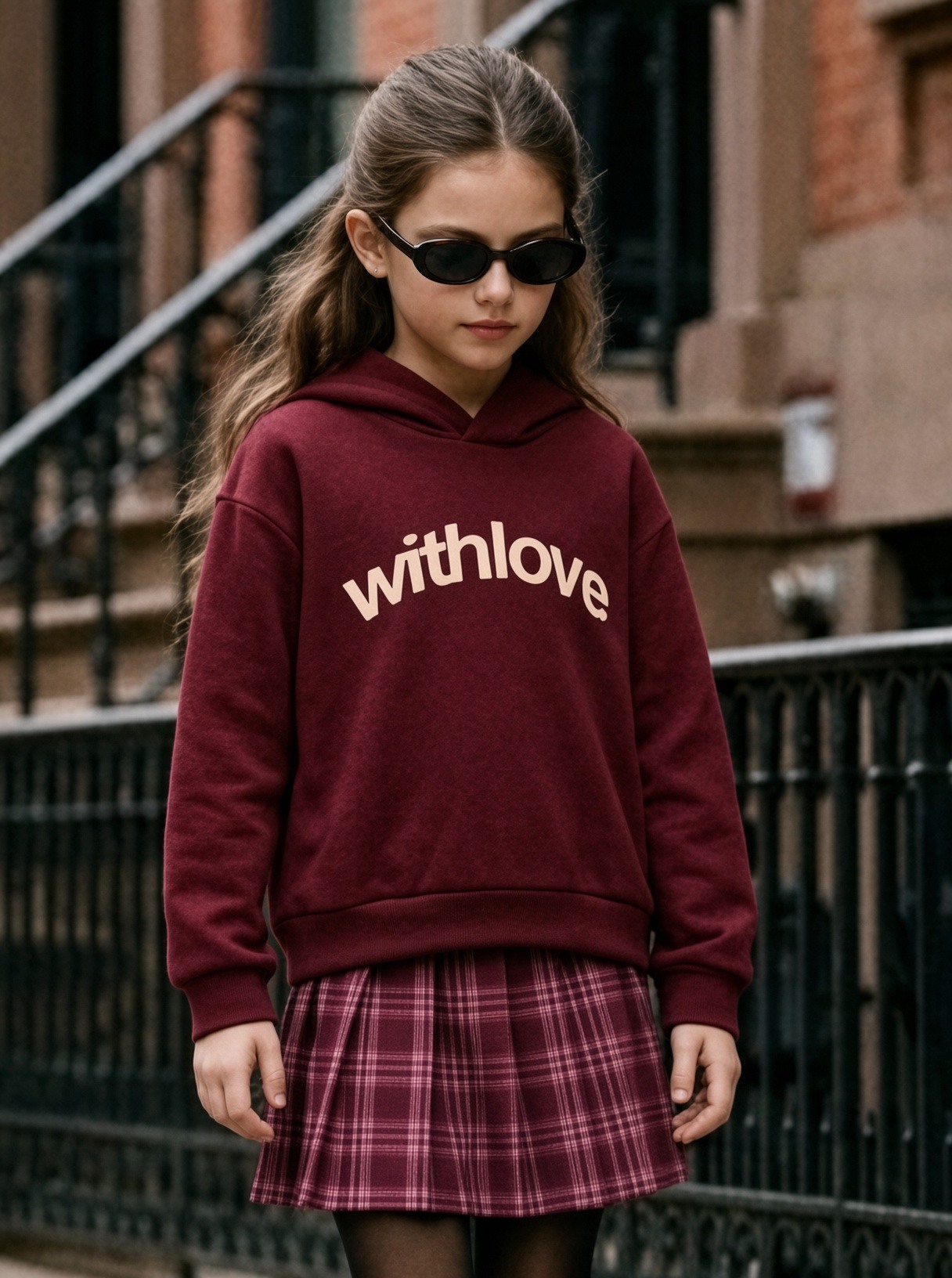 Grossiste Mini Mignon Paris - Ensemble sweat à capuche et jupe plissée épaisse pour fille