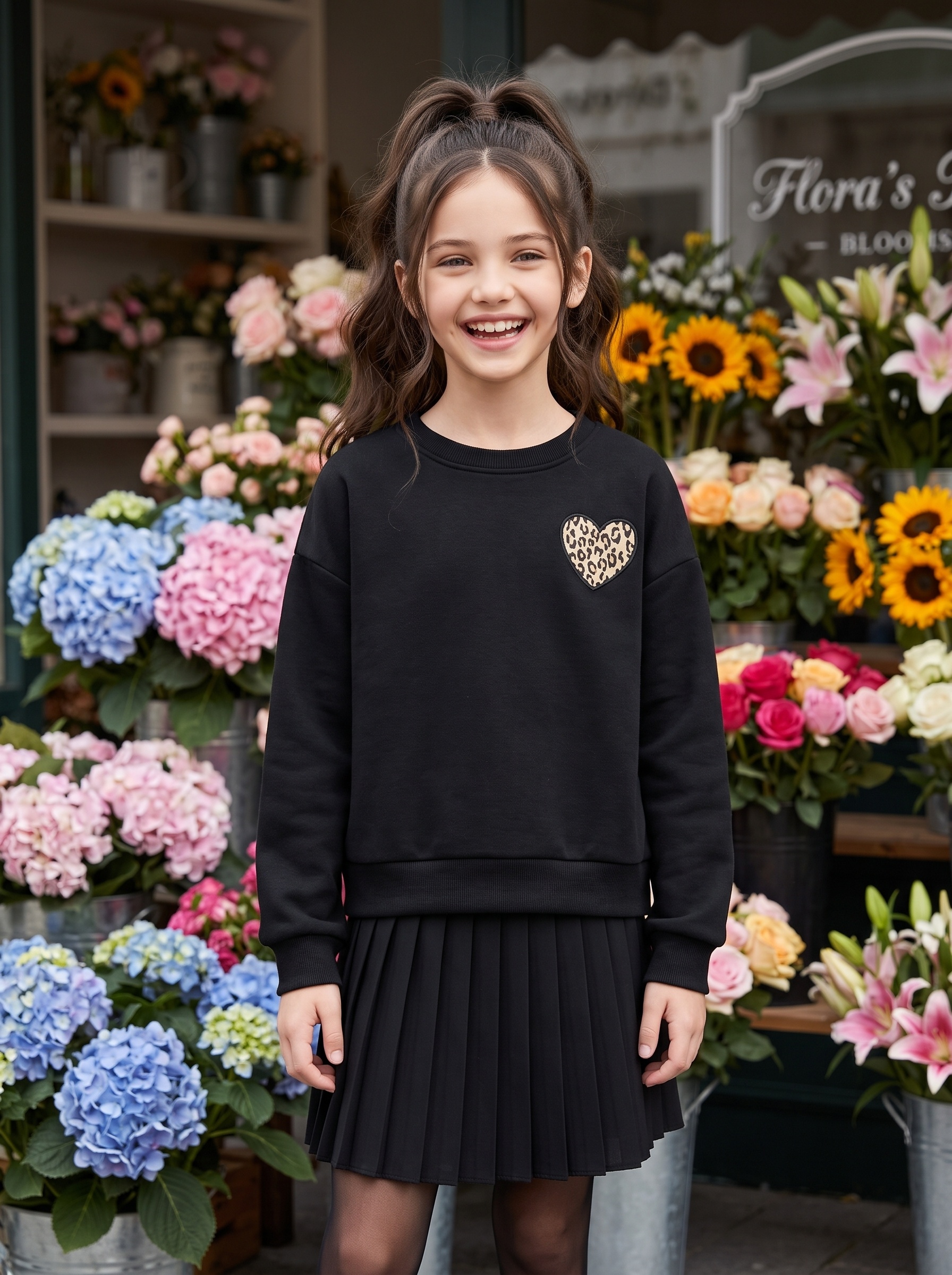 Grossiste Mini Mignon Paris - Ensemble sweat en coton et jupe plissée pour fille