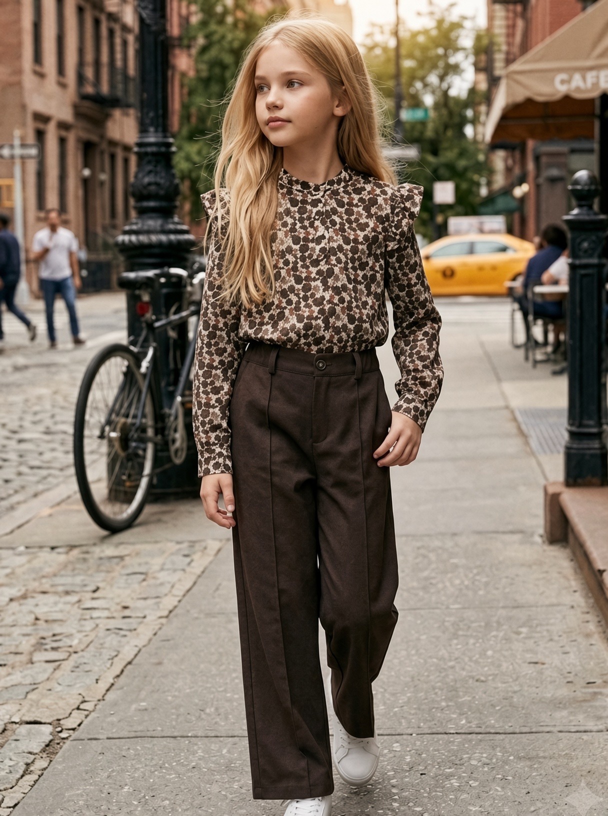 Grossiste Mini Mignon Paris - Ensemble top fleuri et pantalon épais pour fille