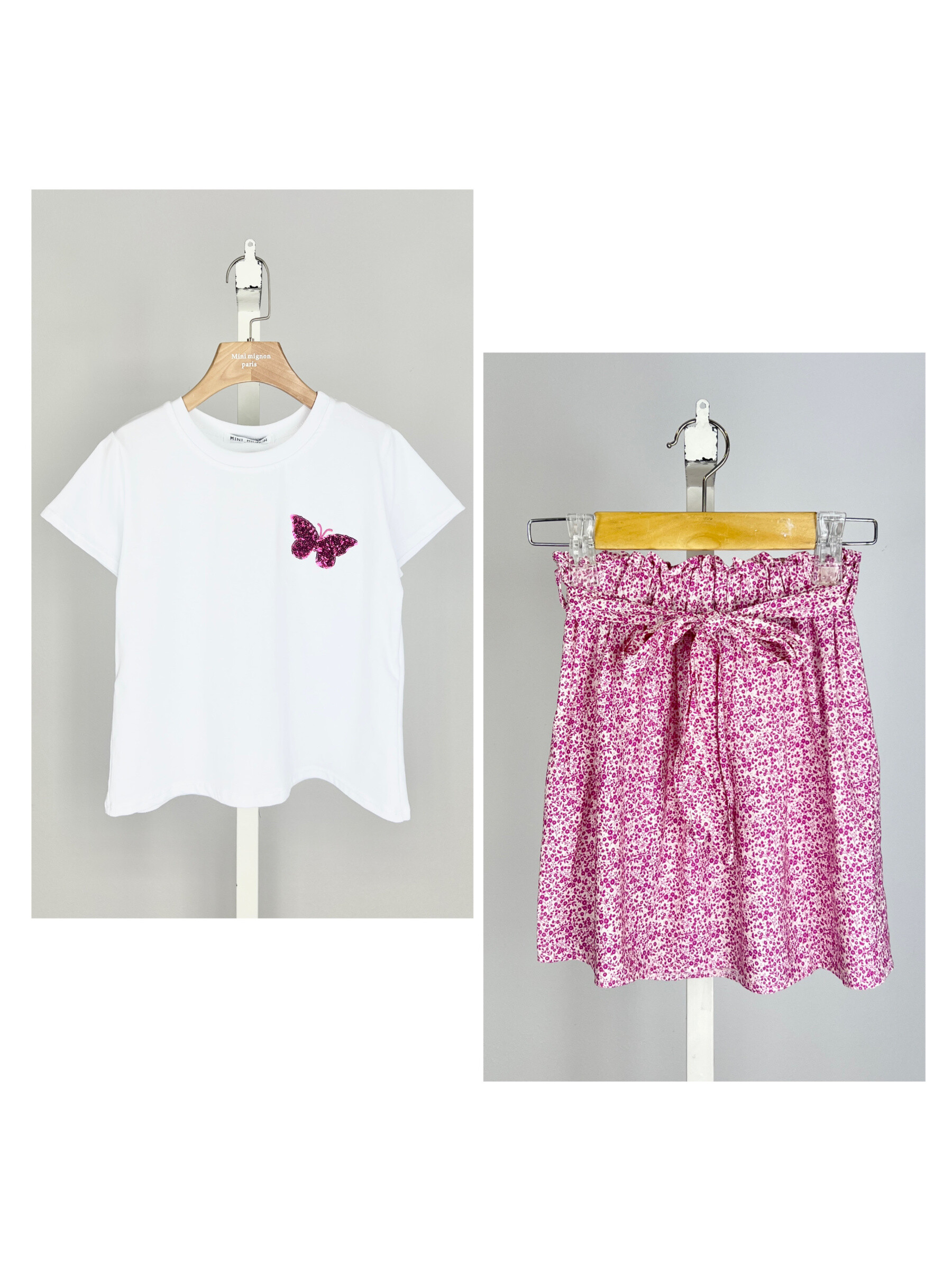 Wholesaler Mini Mignon Paris - T-shirt in cotton and flower liberty flower skirt for girls