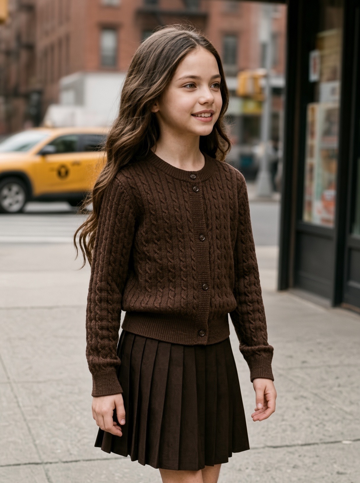 Großhändler Mini Mignon Paris - Old-Money-Outfits, weiche Strickjacke und plissierter Rock für Mädchen