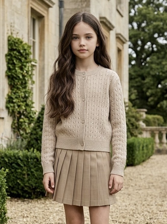 Grossiste Mini Mignon Paris - Ensembles old money, gilet doux et jupe plissée pour fille