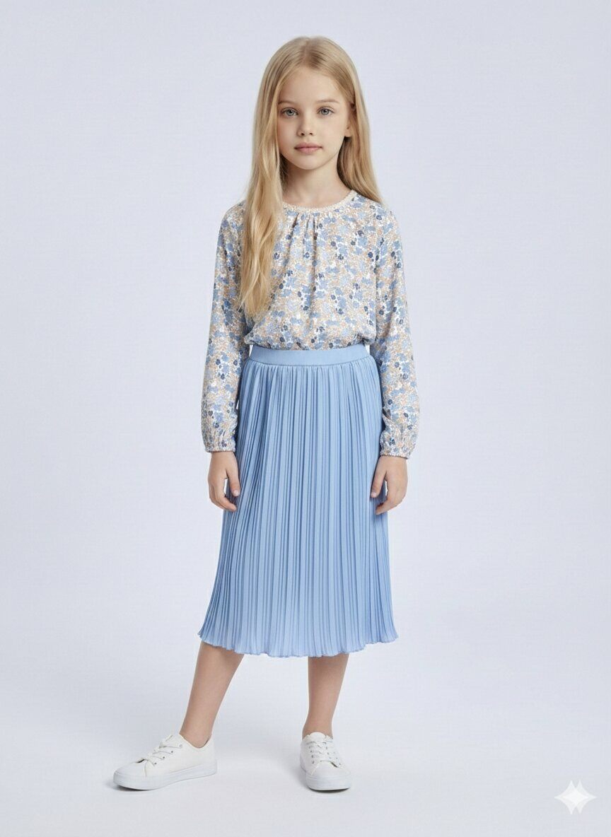 Großhändler Mini Mignon Paris - Blumiges Baumwolltop und plissierter Rock für Mädchen