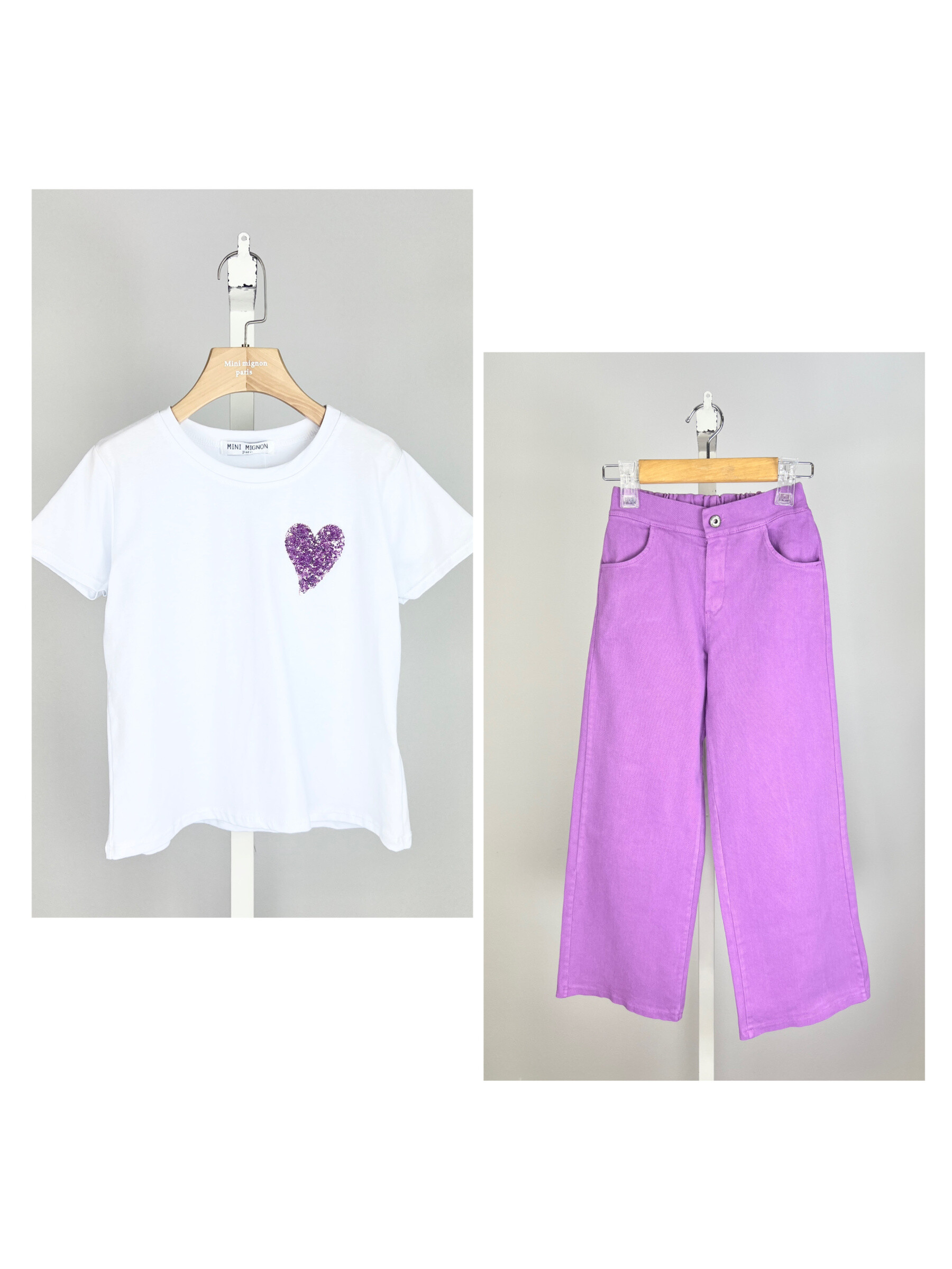 Großhändler Mini Mignon Paris - Set aus Pailletten-T-Shirt und Baumwollhose für Mädchen