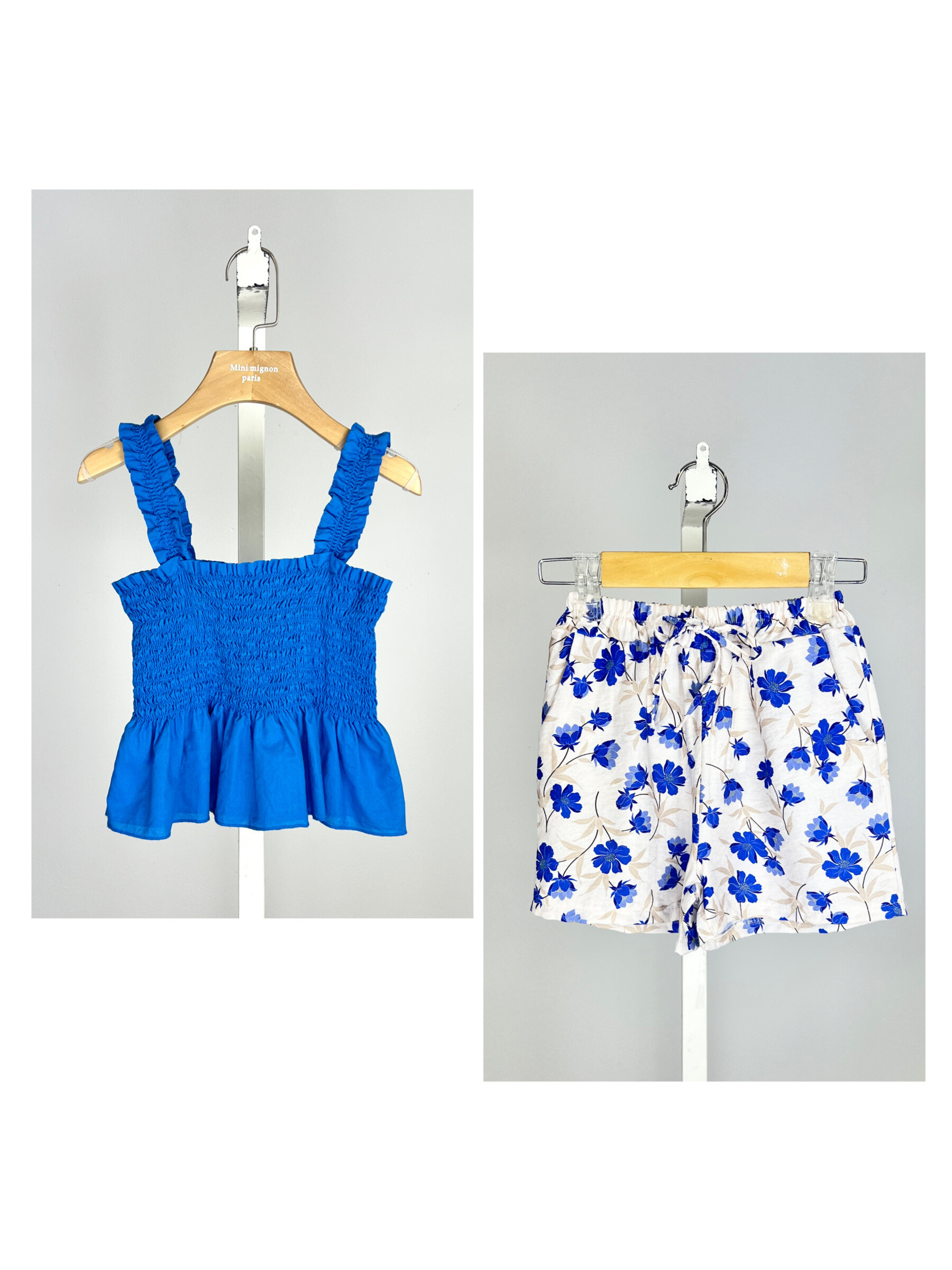 Wholesaler Mini Mignon Paris - Cotton top in cotton and flowery shorts for girls
