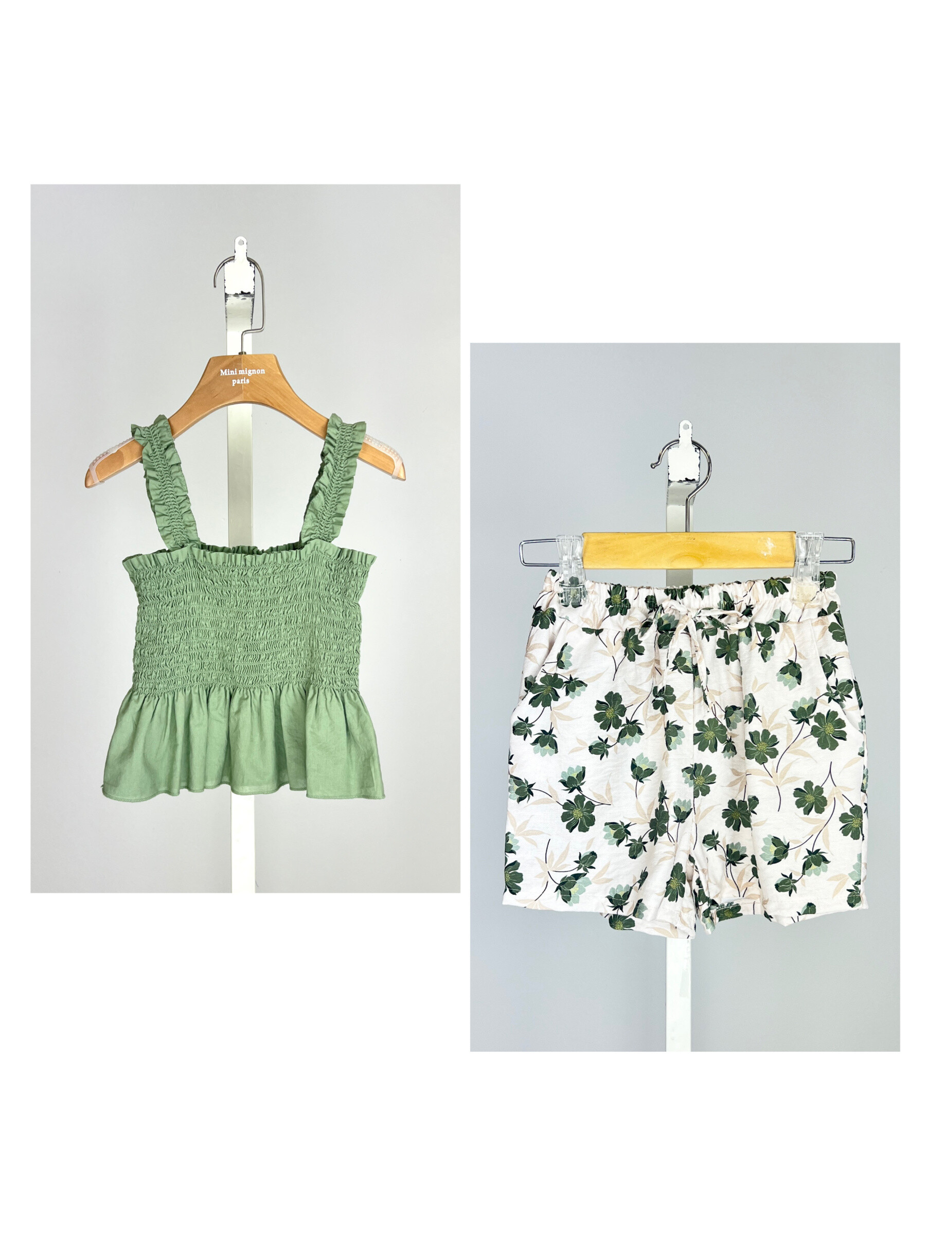 Wholesaler Mini Mignon Paris - Cotton top in cotton and flowery shorts for girls