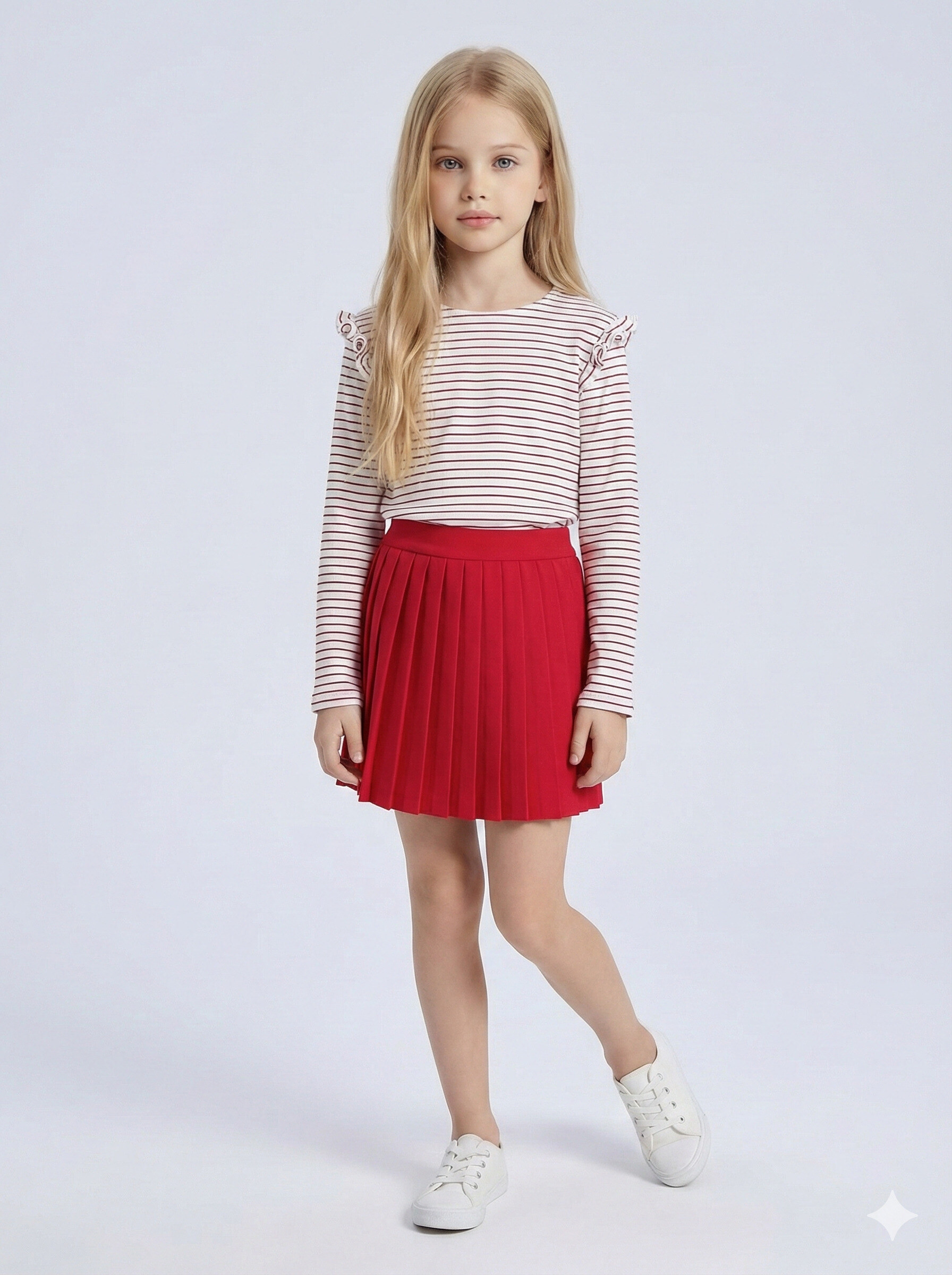 Großhändler Mini Mignon Paris - Gestreiftes T-Shirt und plissierter Rock für Mädchen