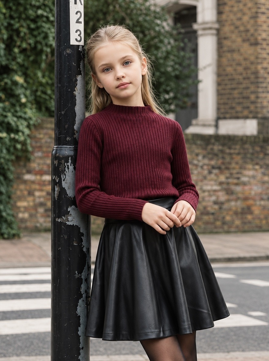 Mayorista Mini Mignon Paris - Conjunto de niña con suéter suave y falda de imitación de cuero