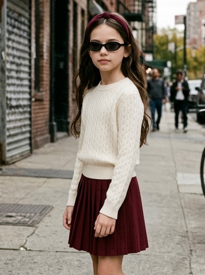 Mayorista Mini Mignon Paris - Conjunto estilo old money con suéter suave y falda plisada para niña Mayorista Mini Mignon Paris - Conjunto estilo old money con suéter suave y falda plisada para niña