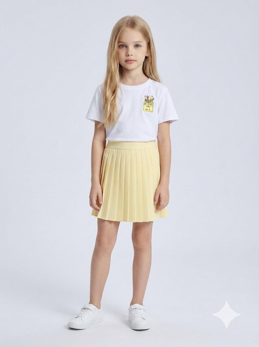 Großhändler Mini Mignon Paris - Mädchen-Set aus bedrucktem Baumwoll-T-Shirt und plissiertem Rock