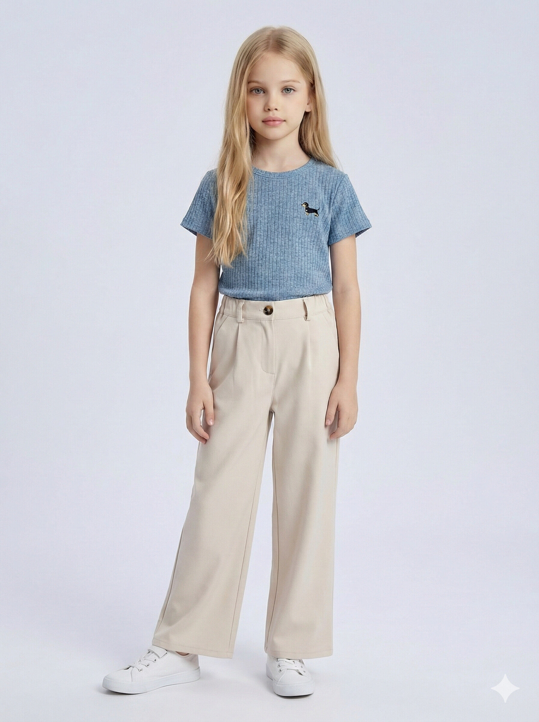 Großhändler Mini Mignon Paris - Mädchen-Set aus besticktem weichem Pullover und maßgeschneiderten Hosen