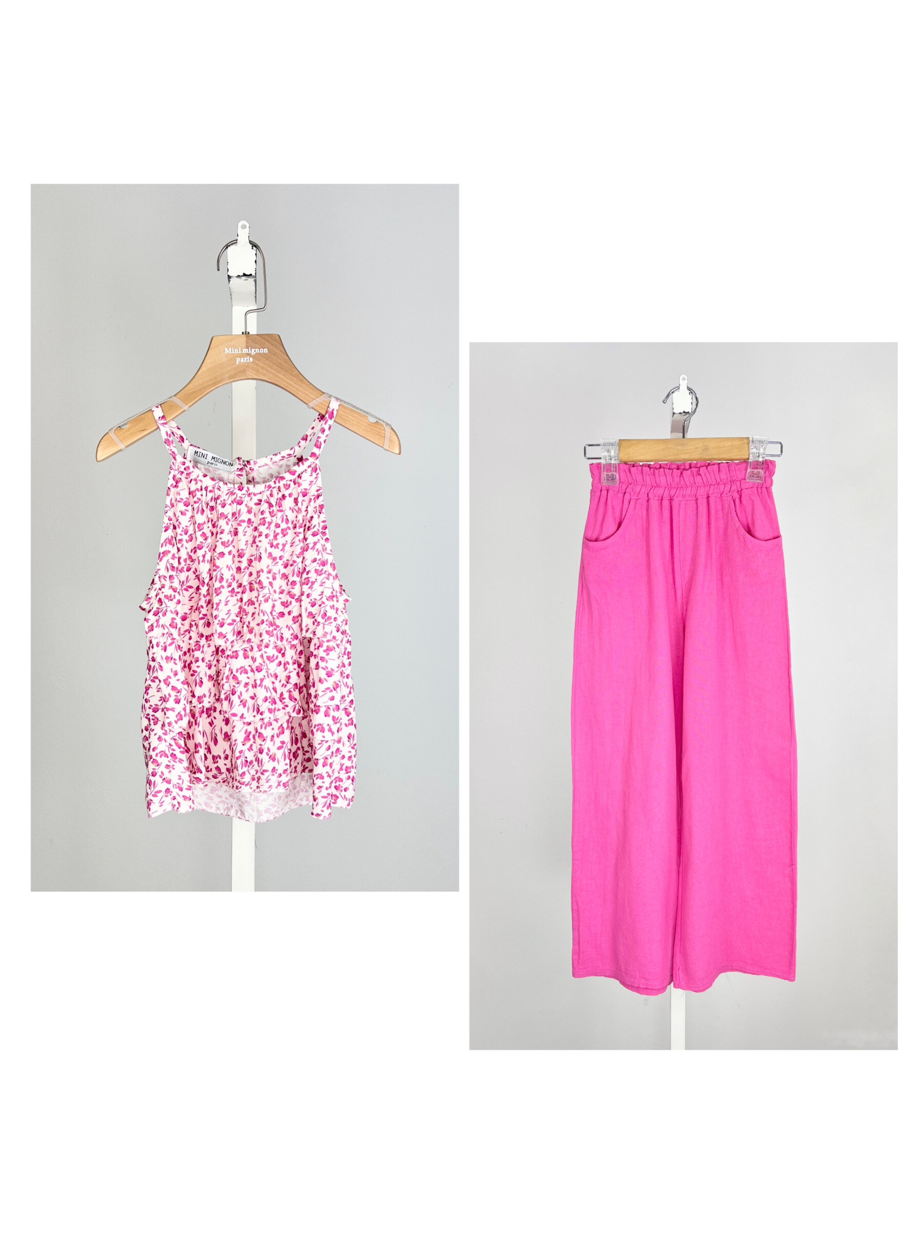 Mayorista Mini Mignon Paris - Conjunto de top floral y pantalón de lino para niña