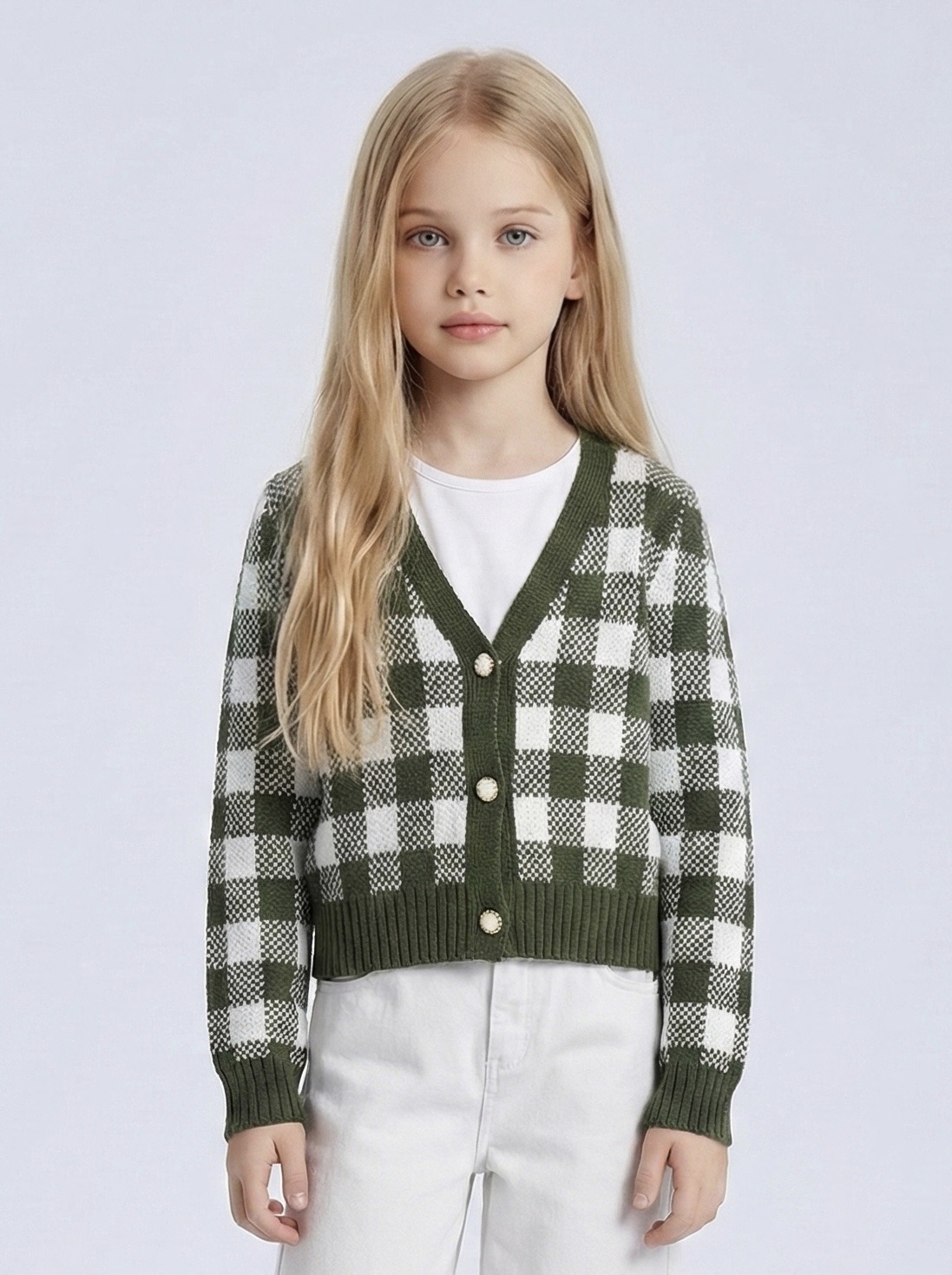 Grossiste Mini Mignon Paris - Gilet en maille à carreaux pour fille