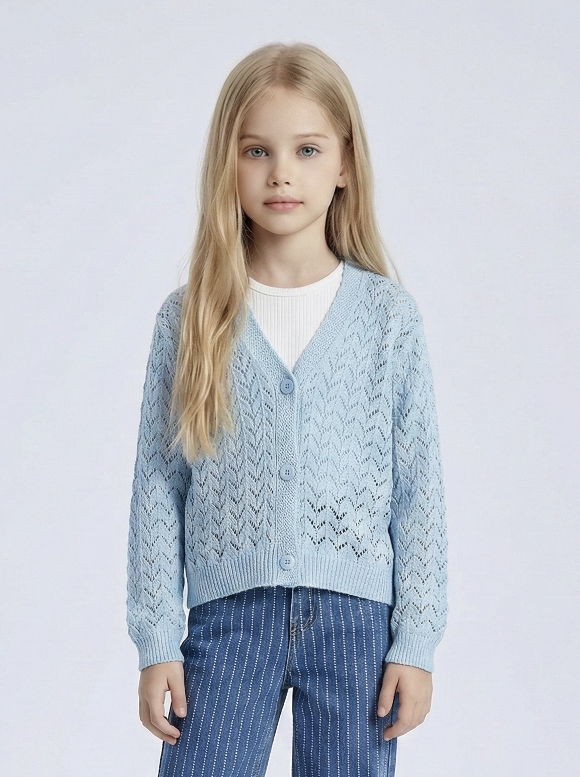 Großhändler Mini Mignon Paris - Mädchen-Strickjacke aus Baumwolle, Lochstrick mit Knopfverschluss
