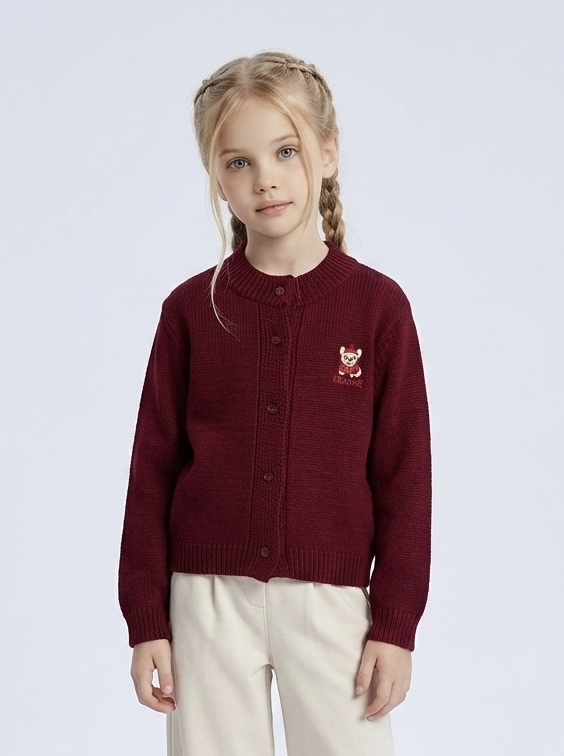 Grossiste Mini Mignon Paris - Gilet en maille avec broderie pour fille Grossiste Mini Mignon Paris - Gilet en maille avec broderie pour fille