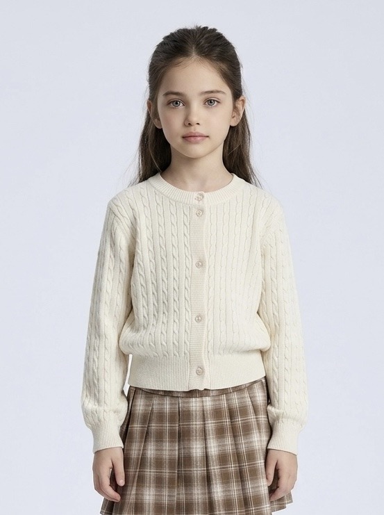 Grossiste Mini Mignon Paris - Gilet doux en maille à motif torsadé pour fille
