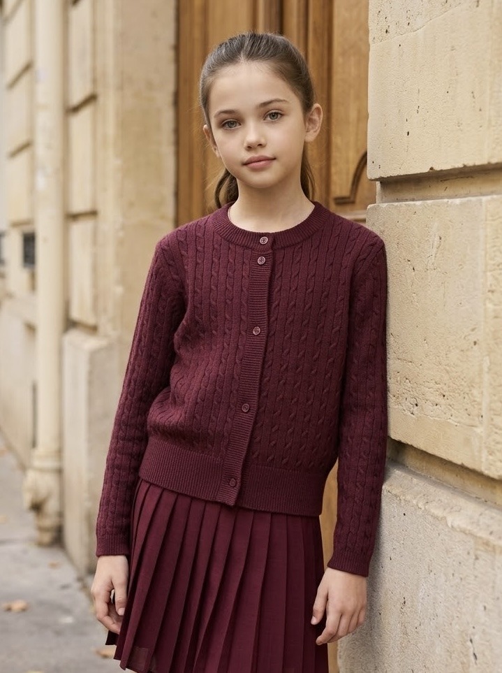Grossiste Mini Mignon Paris - Gilet doux en maille à motif torsadé pour fille