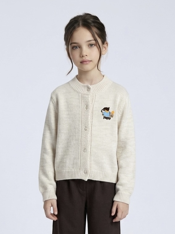 Grossiste Mini Mignon Paris - Gilet en maille avec broderie pour fille Grossiste Mini Mignon Paris - Gilet en maille avec broderie pour fille