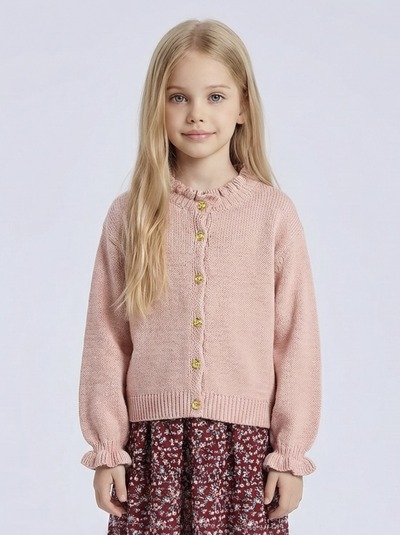 Grossiste Mini Mignon Paris - Gilet à volants et boutons dorés pour fille Grossiste Mini Mignon Paris - Gilet à volants et boutons dorés pour fille