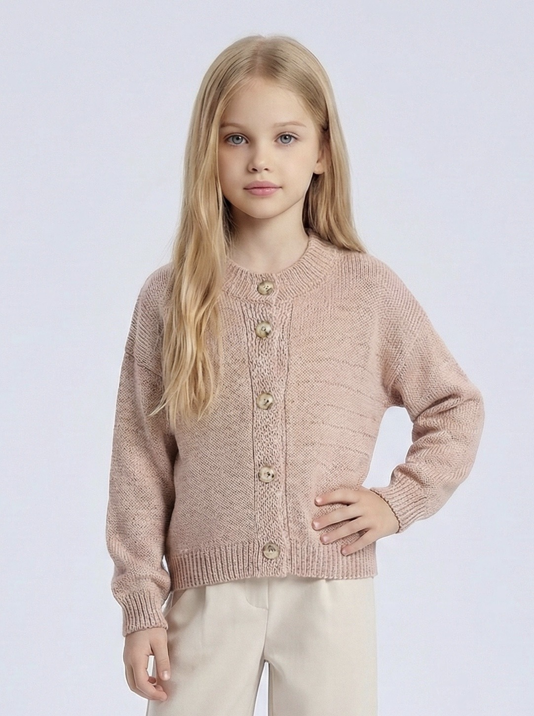 Grossiste Mini Mignon Paris - Gilet en maille avec fils dorés pour fille
