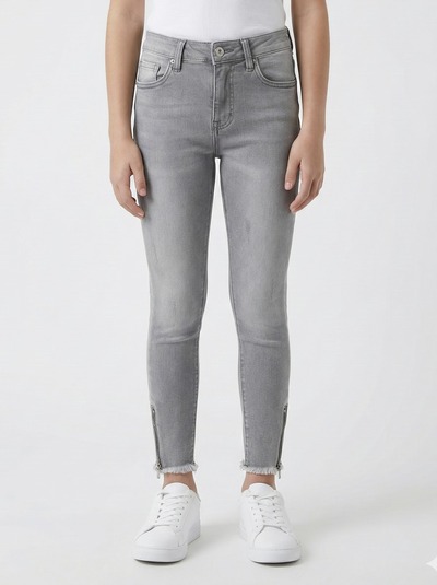 Grossiste Mini Mignon Paris - Jean skinny gris à taille haute et ajustable pour fille Grossiste Mini Mignon Paris - Jean skinny gris à taille haute et ajustable pour fille