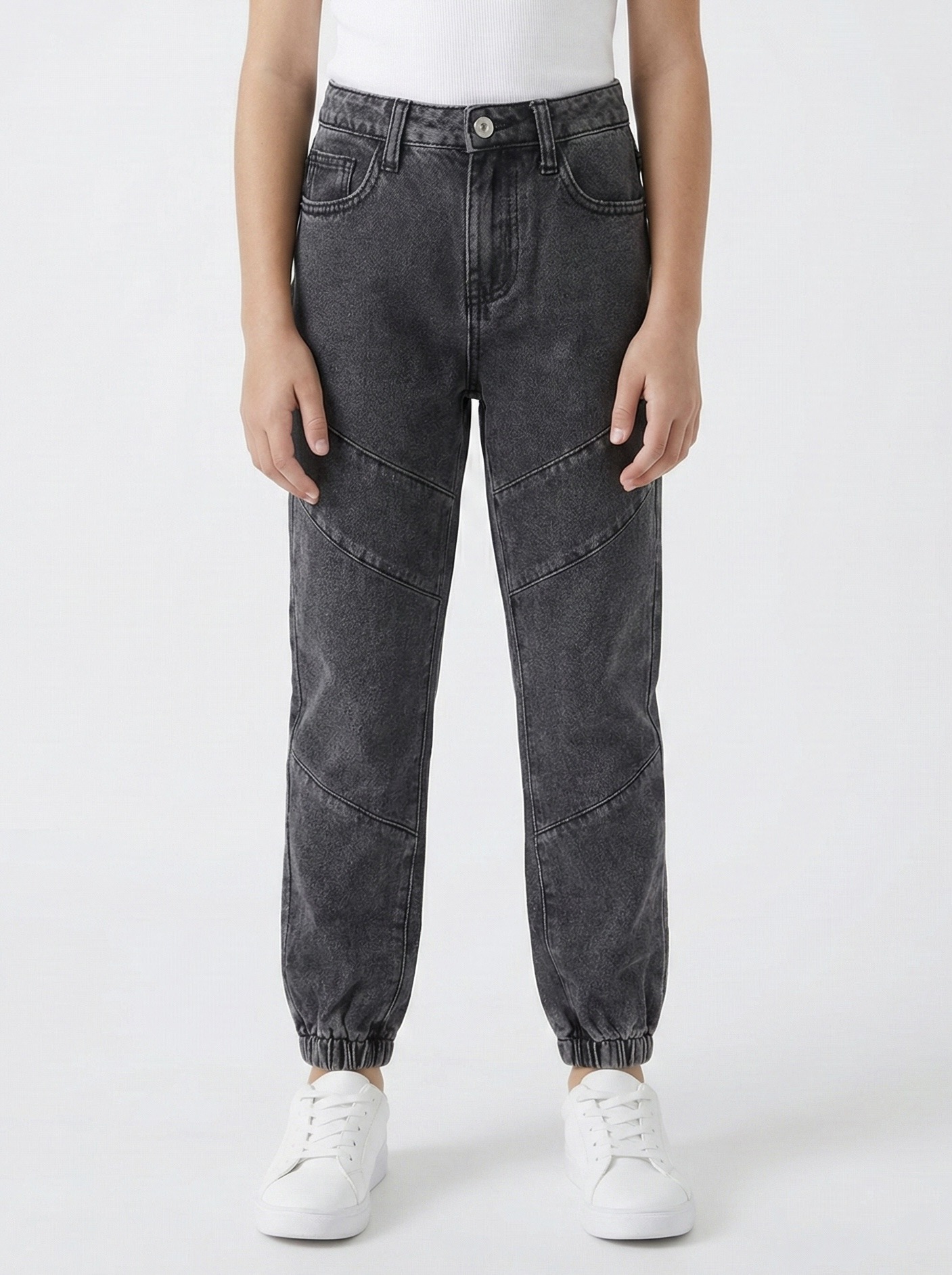 Grossiste Mini Mignon Paris - Jean gris cargo fuselé, resserré aux chevilles et ajustable pour fille