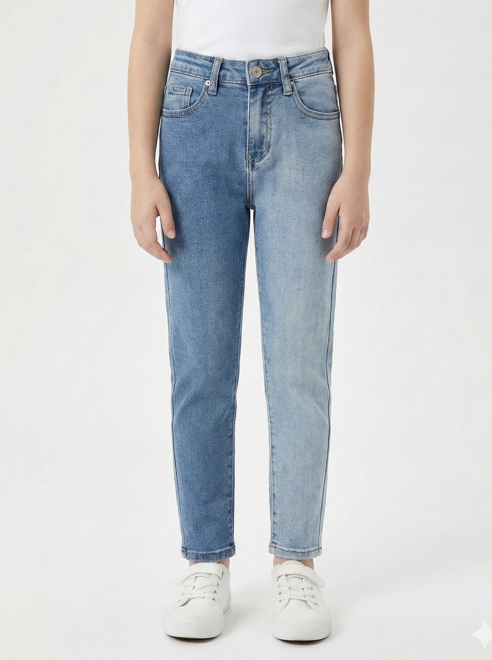 Grossiste Mini Mignon Paris - Jean droit slim bicolore à taille haute et ajustable pour fille