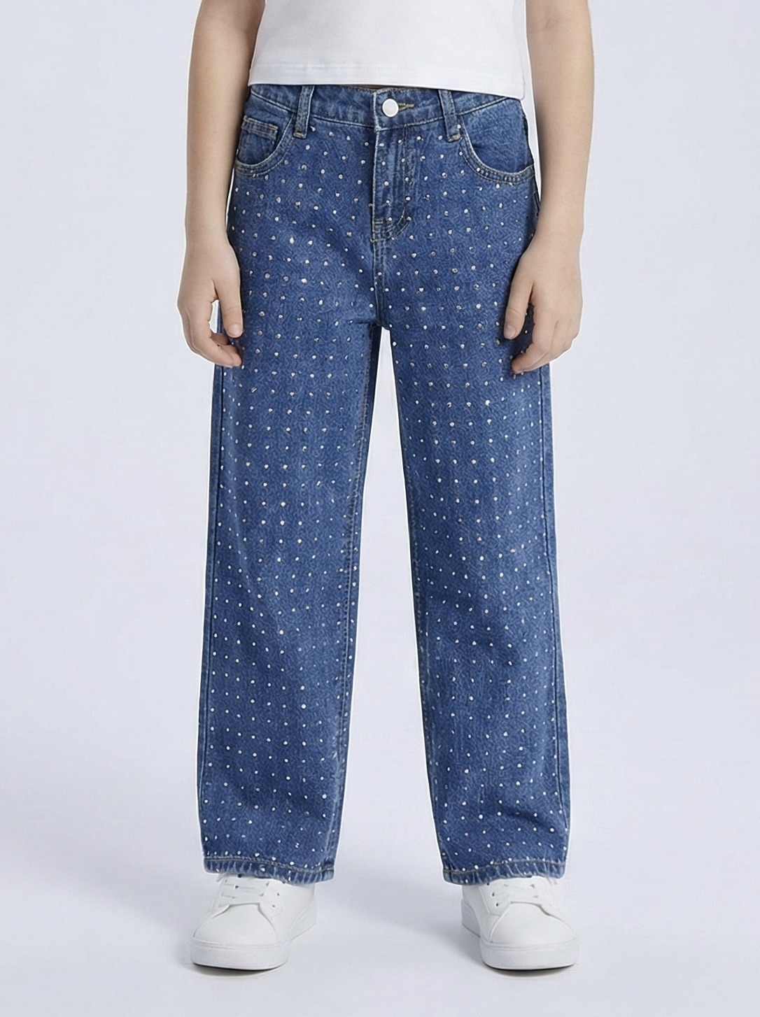 Mayorista Mini Mignon Paris - Vaqueros anchos con strass para niña