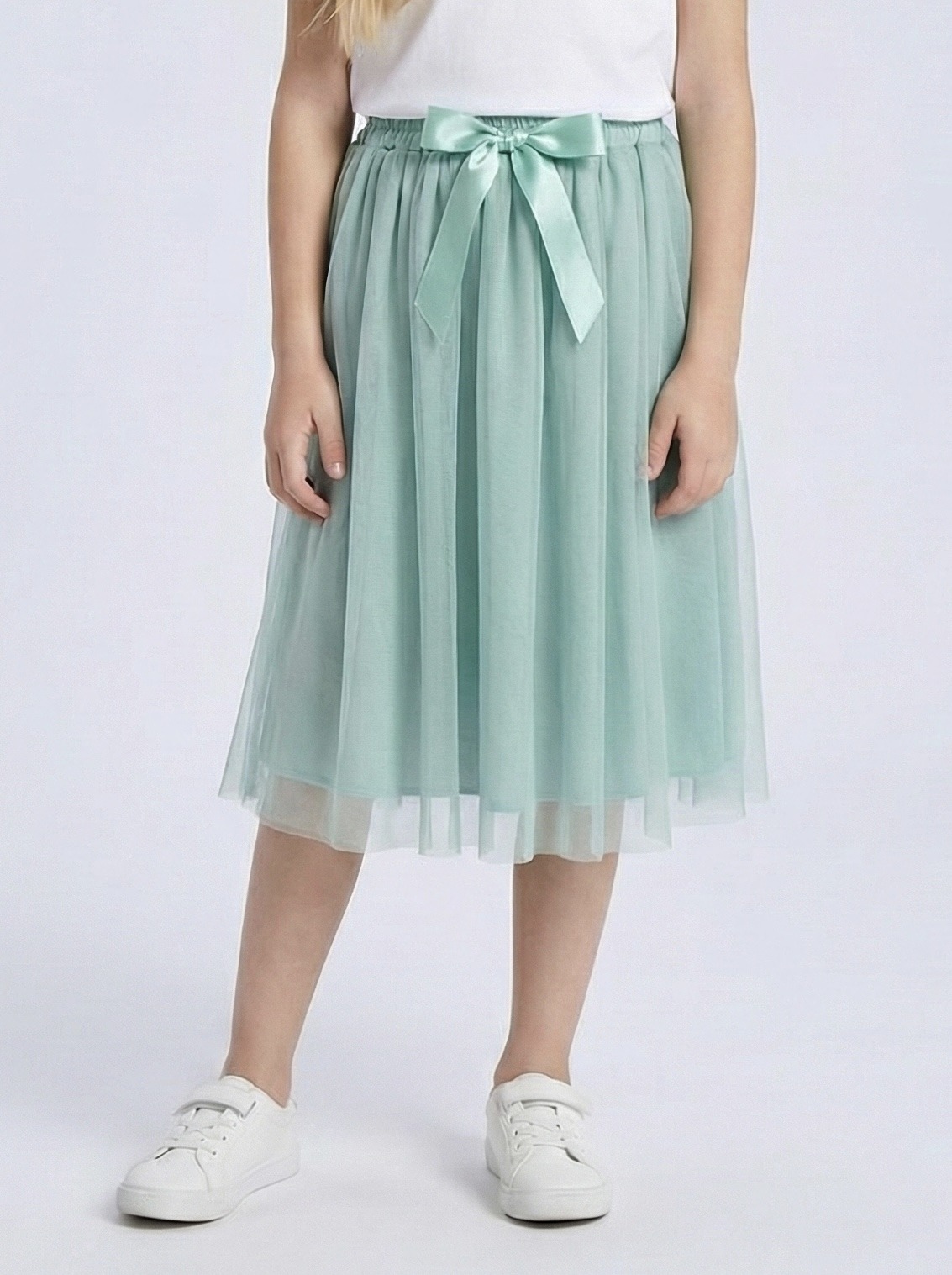 Grossiste Mini Mignon Paris - Jupe mi-longue en tulle à taille haute et élastiquée pour fille
