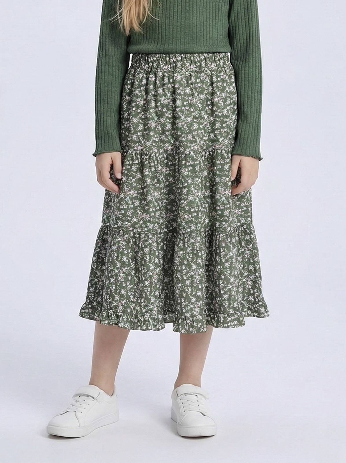 Grossiste Mini Mignon Paris - Jupe fleurie longue à volants pour fille
