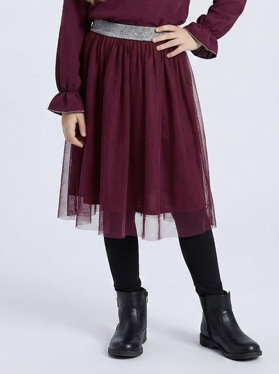 Grossiste Mini Mignon Paris - Jupe longue en tulle à ceinture brillante pour fille Grossiste Mini Mignon Paris - Jupe longue en tulle à ceinture brillante pour fille