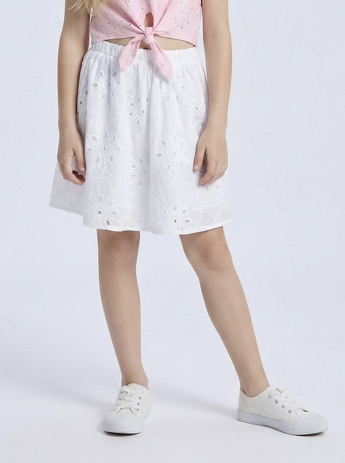 Grossiste Mini Mignon Paris - Jupe en coton à broderie anglaise pour fille