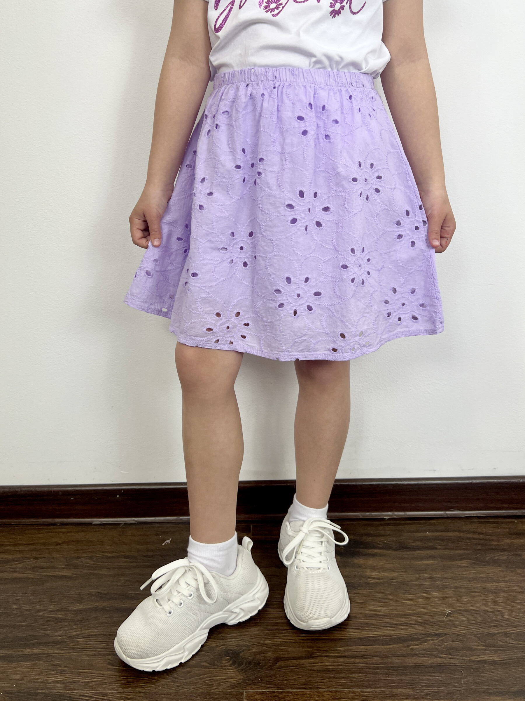 Grossiste Mini Mignon Paris - Jupe en coton à broderie anglaise pour fille
