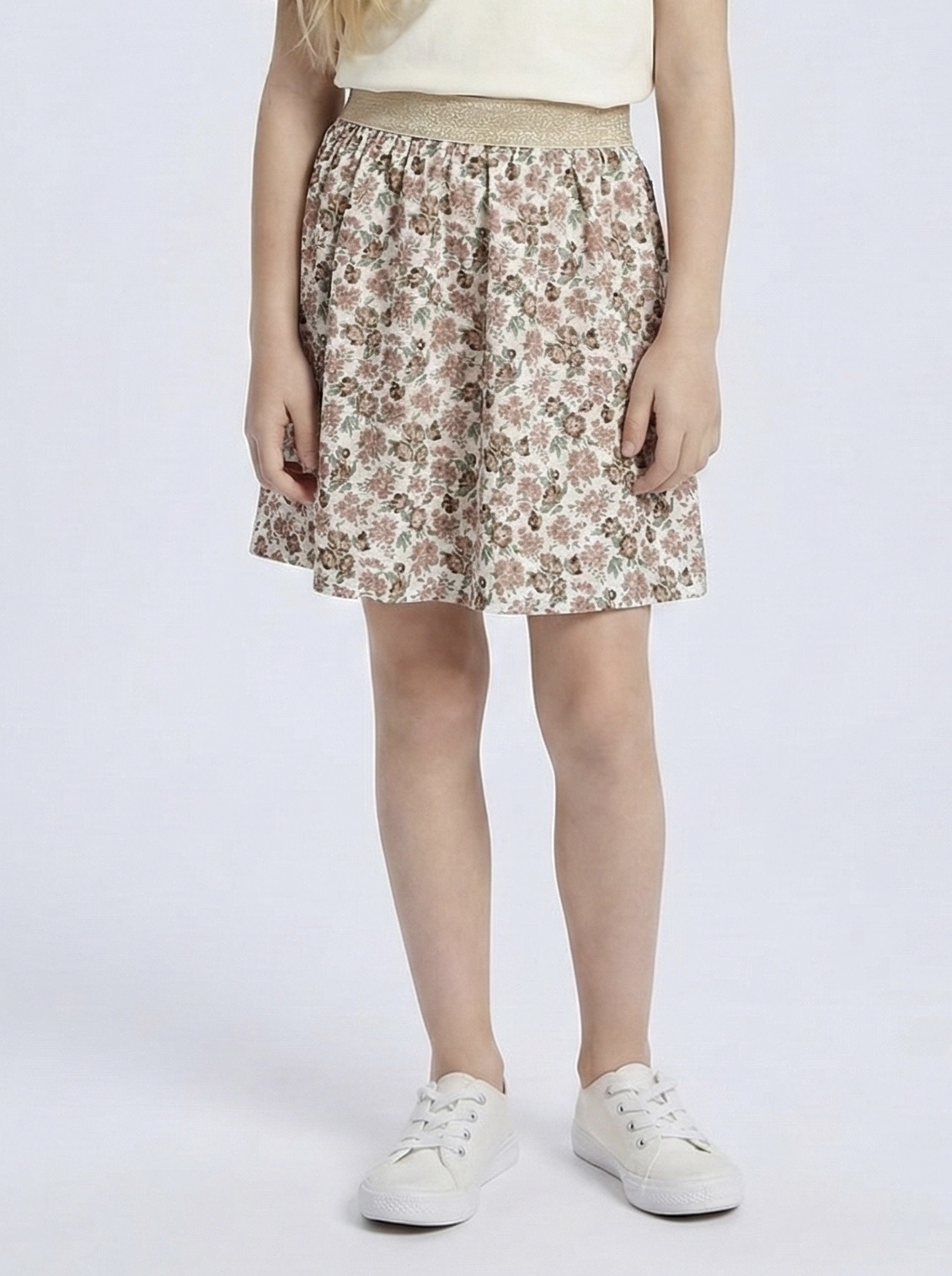 Grossiste Mini Mignon Paris - Jupe fleurie avec ceinture dorée pour fille