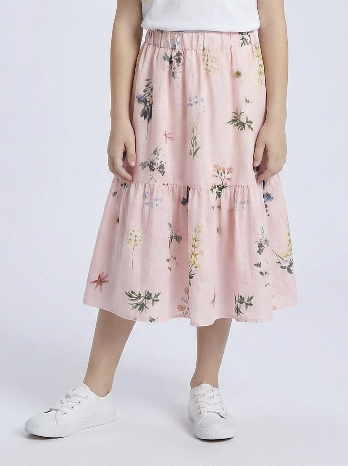 Mayorista Mini Mignon Paris - Falda larga escalonada de algodón con estampado floral para niña