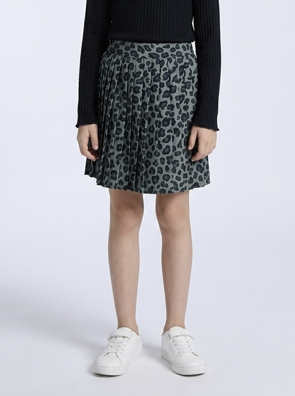 Grossiste Mini Mignon Paris - Jupe plissée imprimée léopard pour fille Grossiste Mini Mignon Paris - Jupe plissée imprimée léopard pour fille