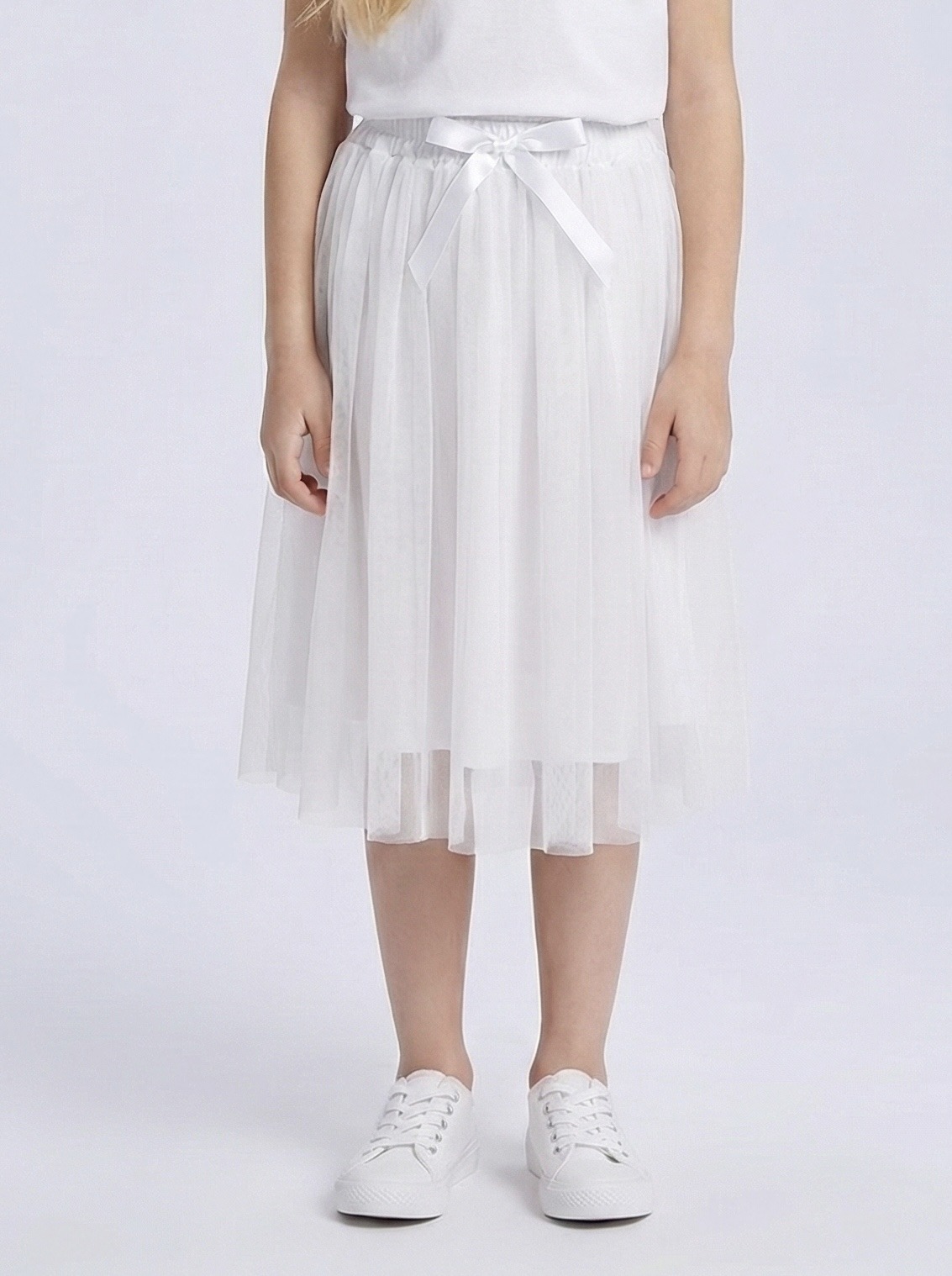 Grossiste Mini Mignon Paris - Jupe mi-longue en tulle avec ruban pour fille