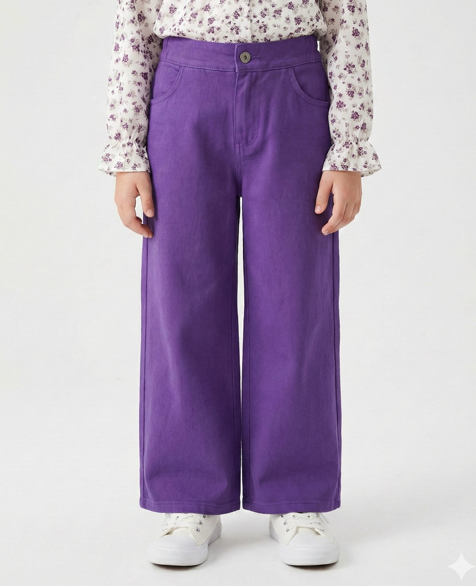 Wholesaler Mini Mignon Paris - Girls' wide-leg cotton pants with an elastic high waist
