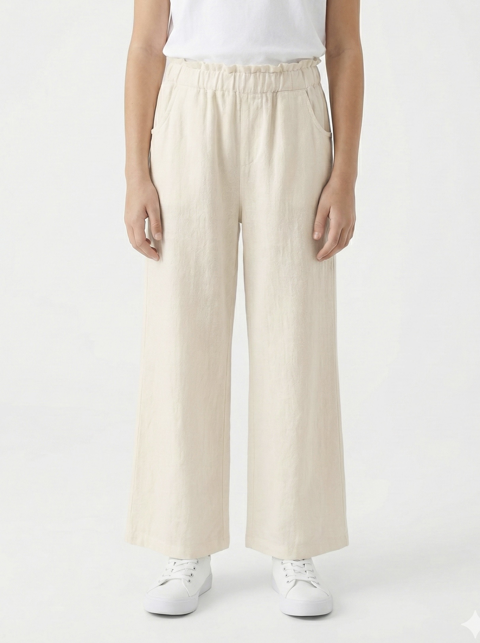 Wholesaler Mini Mignon Paris - Girls' loose-fitting linen pants with an elastic waistband
