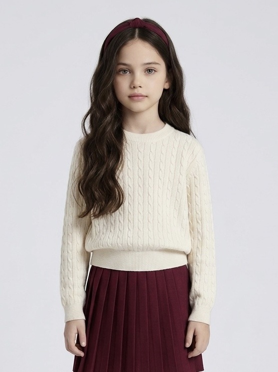 Grossiste Mini Mignon Paris - Pull en maille à motif torsadé pour fille
