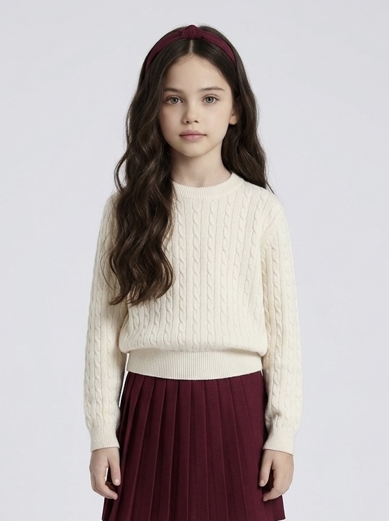 Grossiste Mini Mignon Paris - Pull en maille à motif torsadé pour fille Grossiste Mini Mignon Paris - Pull en maille à motif torsadé pour fille