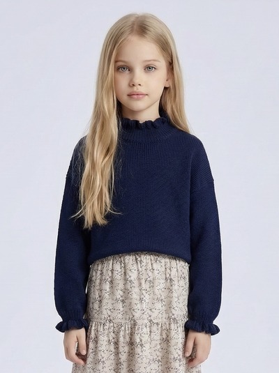Mayorista Mini Mignon Paris - Cuello alto de punto con volantes para niña Mayorista Mini Mignon Paris - Cuello alto de punto con volantes para niña