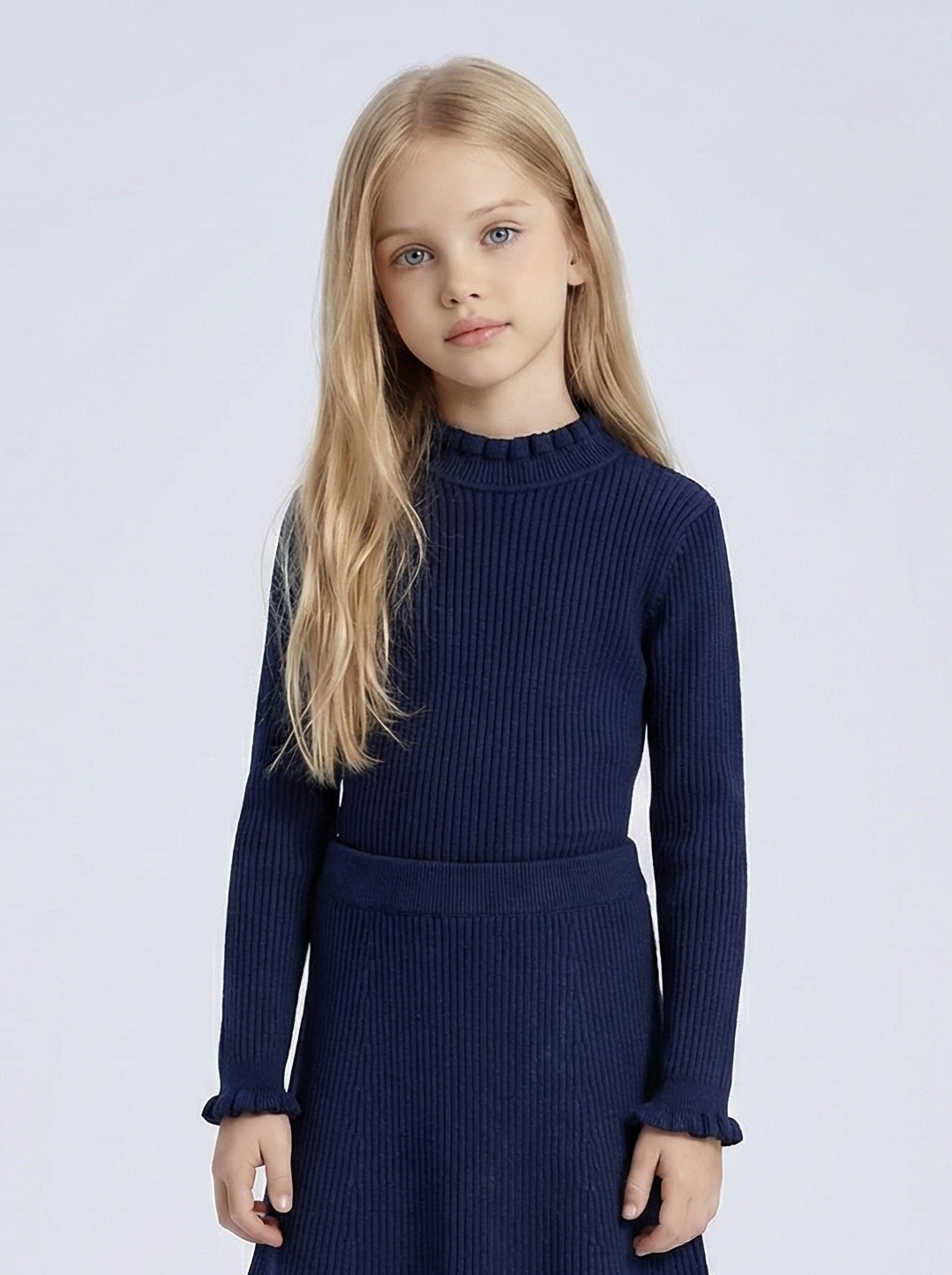 Großhändler Mini Mignon Paris - Warmer gerippter Pullover mit Rüschen für Mädchen