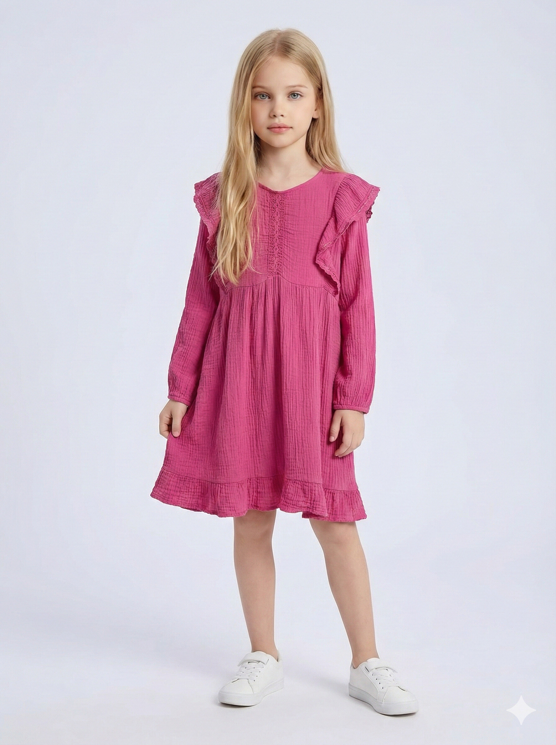 Grossiste Mini Mignon Paris - Robe en gaze de coton à manches longues pour fille