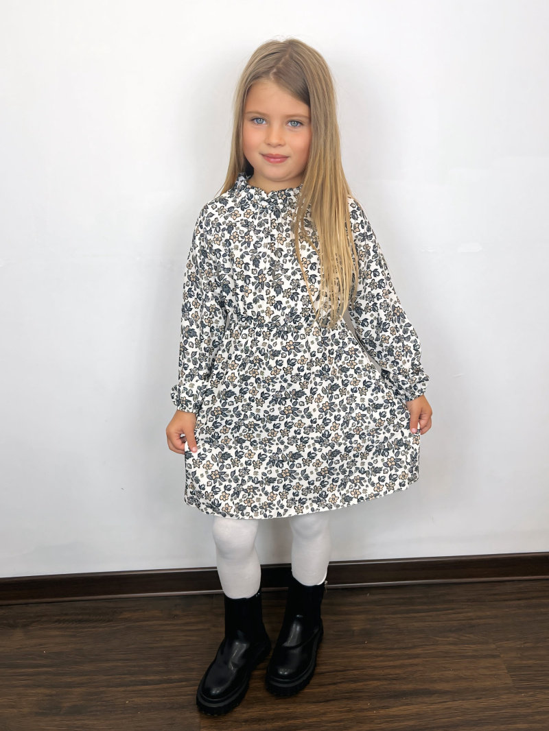 Mayorista Mini Mignon Paris - Vestido de flores entallado en cintura y manga larga para niña