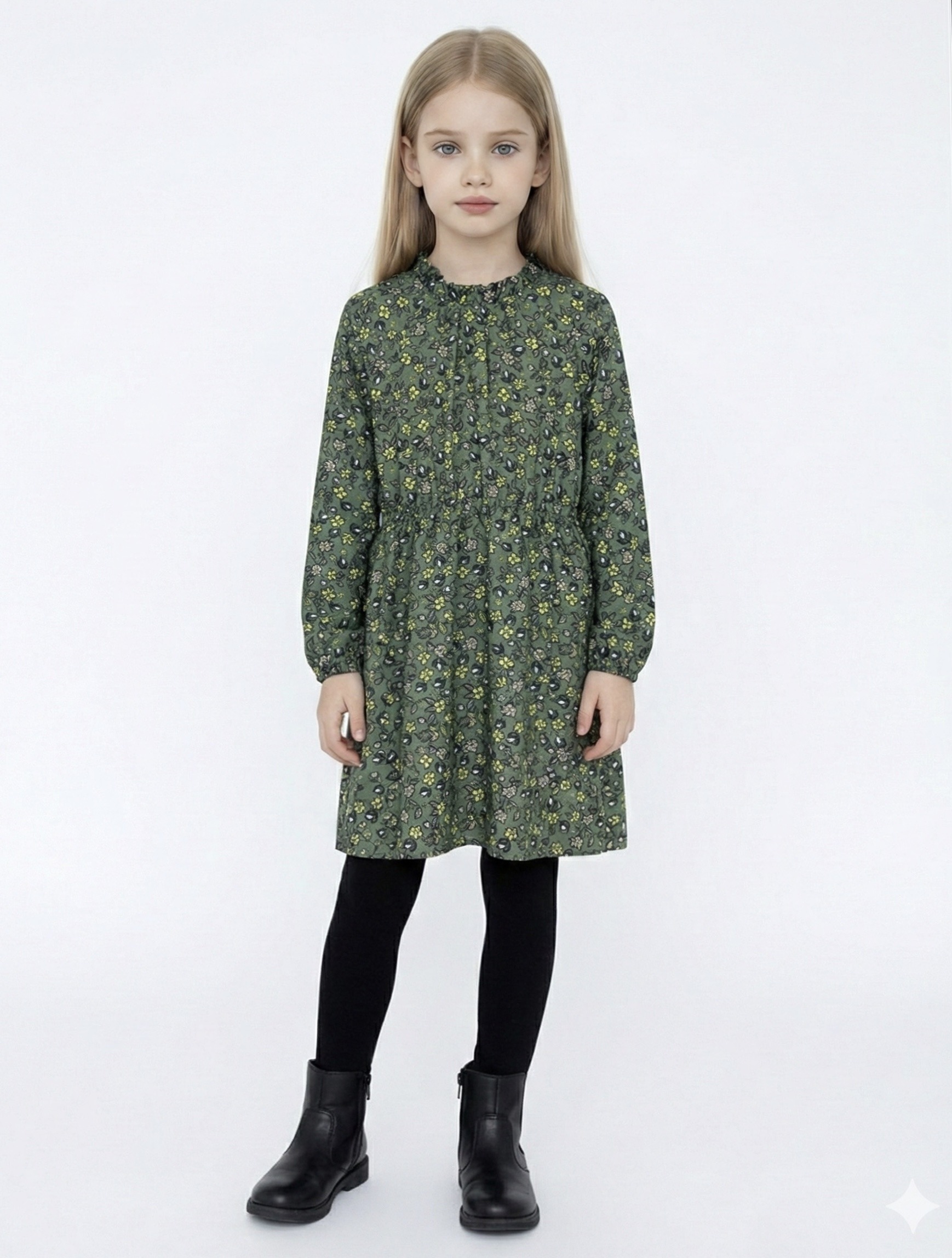 Grossista Mini Mignon Paris - Abito floreale con vita aderente e maniche lunghe per bambina