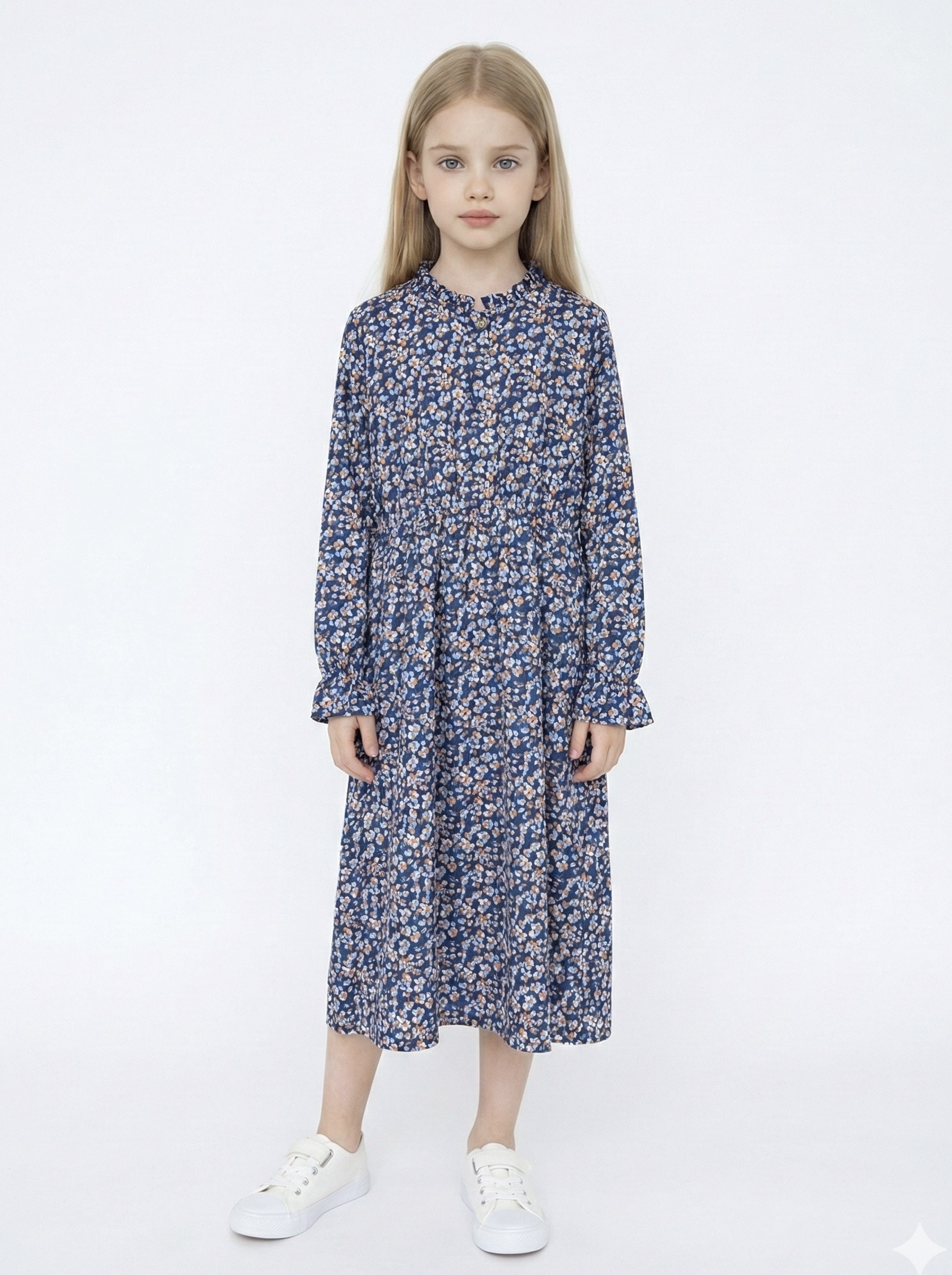 Wholesaler Mini Mignon Paris - Girls' long floral print dress with long sleeves