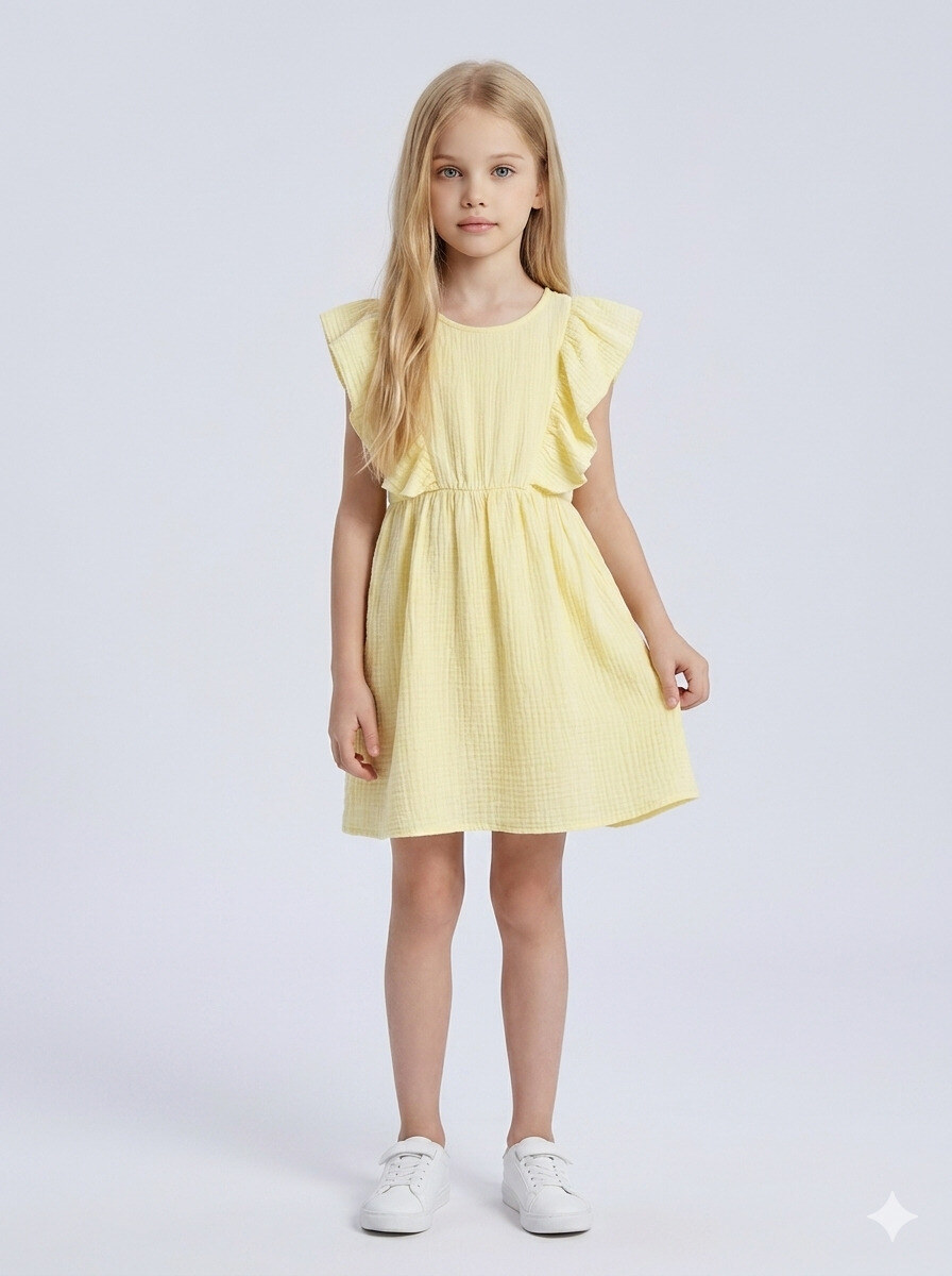 Wholesaler Mini Mignon Paris - Girl's ruffled cotton gauze dress
